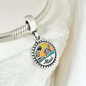 Pandora Hawaii Maui Surfboard Ocean Beach Travel Dangle S925 Silver Charm